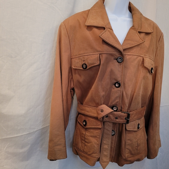 Georgetown Leather Design Tan Leather Jacket with Belt - Picture 4 of 14